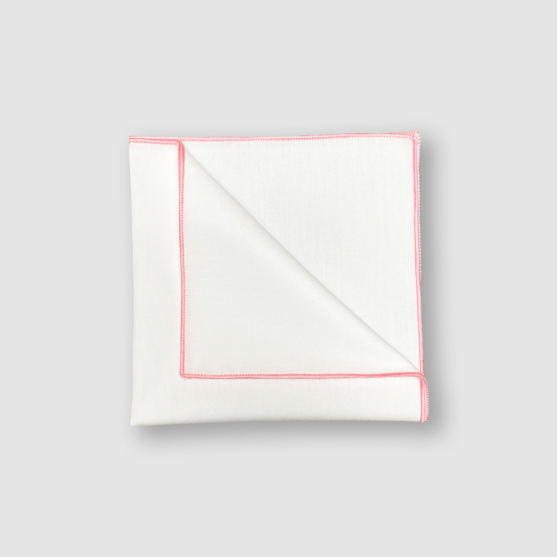 CHC - white cotton handkerchief with pink accent border