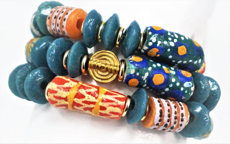 Turquoise and Orange Bead Bracelet