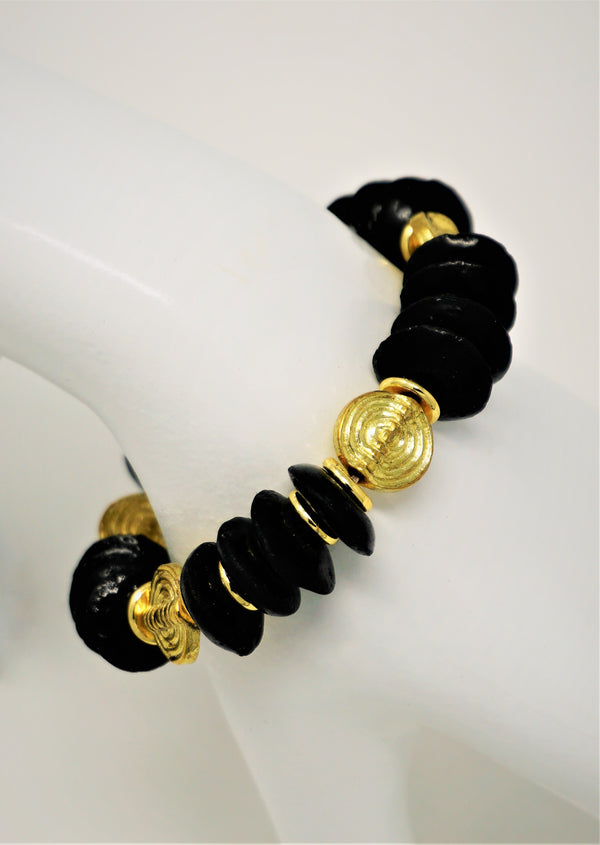 Black Krobo and Gold Bead Bracelet
