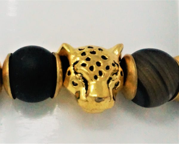 Gold and Black Panther Bead Bracelet